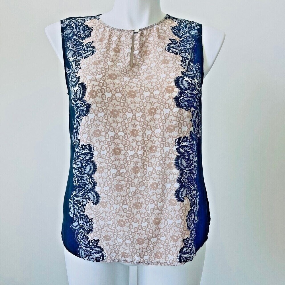 Talbots Silk Top Women Size 12 Sleeveless Blouse Semi Keyhole Floral Print Class